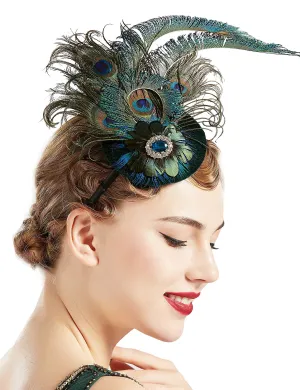 BABEYOND 1920s Flapper Fascinator Feather Pillbox Hat Fascinator for Tea Party Peacock-1