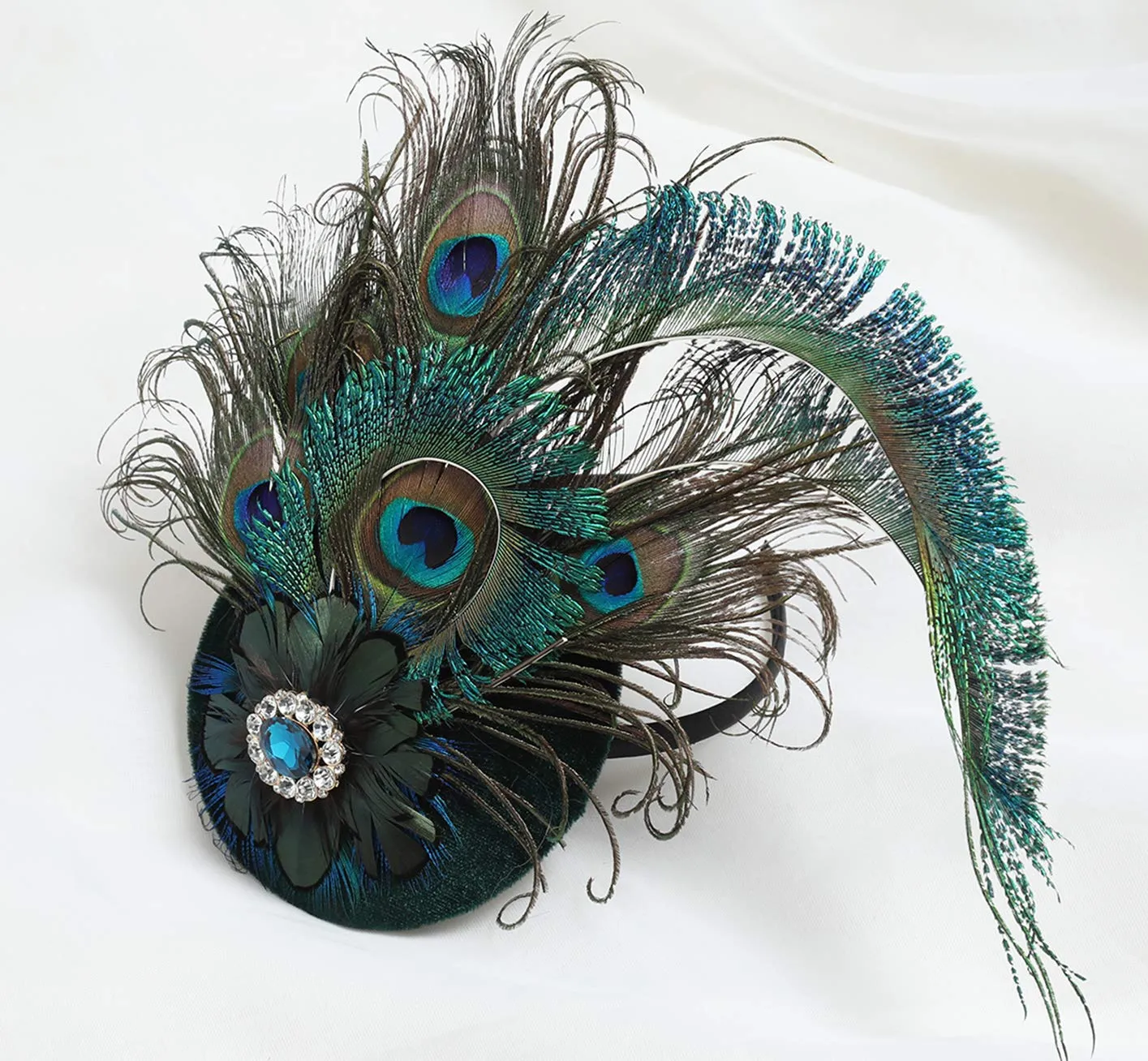 BABEYOND 1920s Flapper Fascinator Feather Pillbox Hat Fascinator for Tea Party Peacock-1