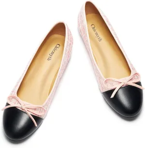 Ballet Flats for Women;Round Toe Mary Jane;Soft Leather Geometric Patterns Dressy Flats;Bowknot Slip on Women Shoes