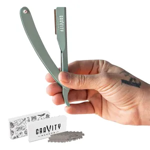 Barber Straight Razor - Stainless Steel Straight Edge Razor with 10 Derby Premium Blades (Mint)