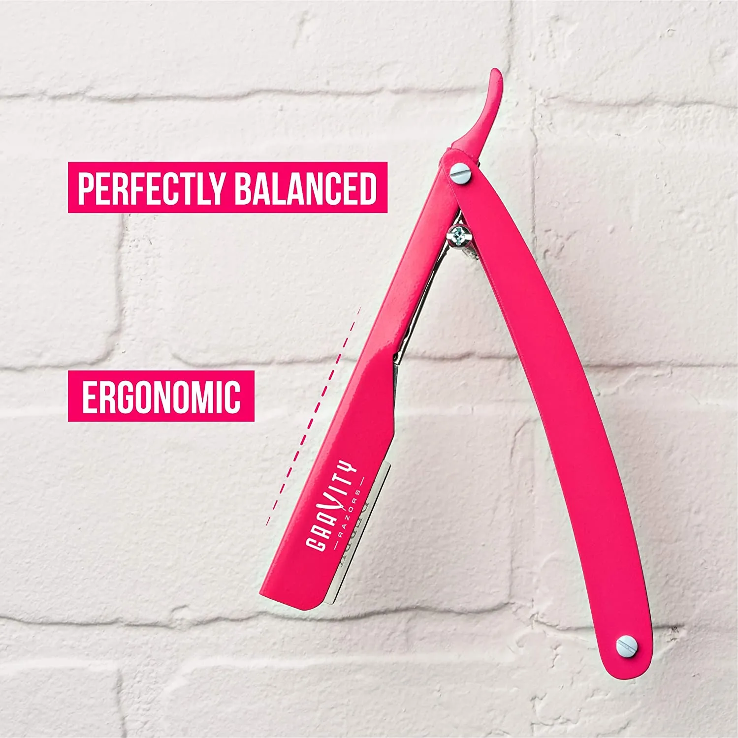 Barber Straight Razor - Stainless Steel Straight Edge Razor with 10 Derby Premium Blades (Pink)