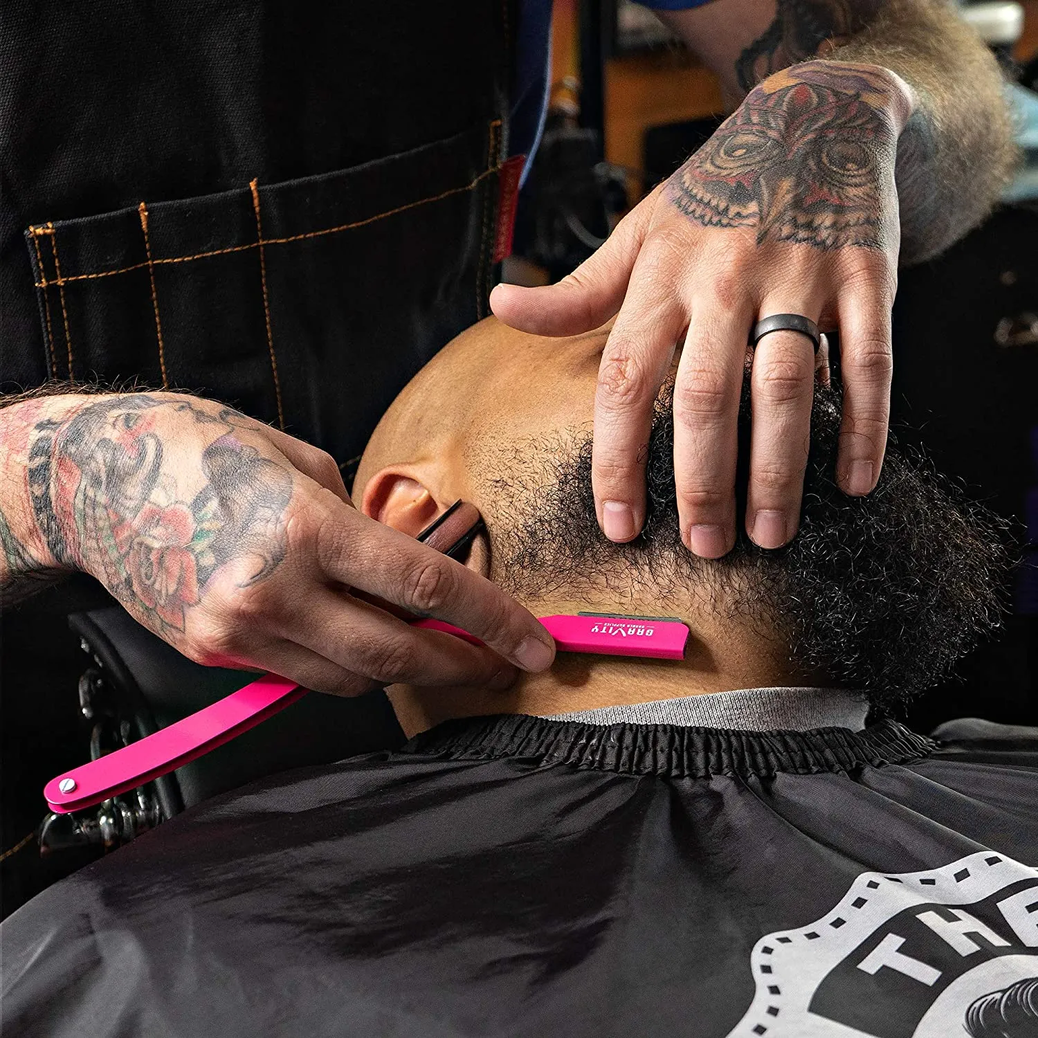 Barber Straight Razor - Stainless Steel Straight Edge Razor with 10 Derby Premium Blades (Pink)