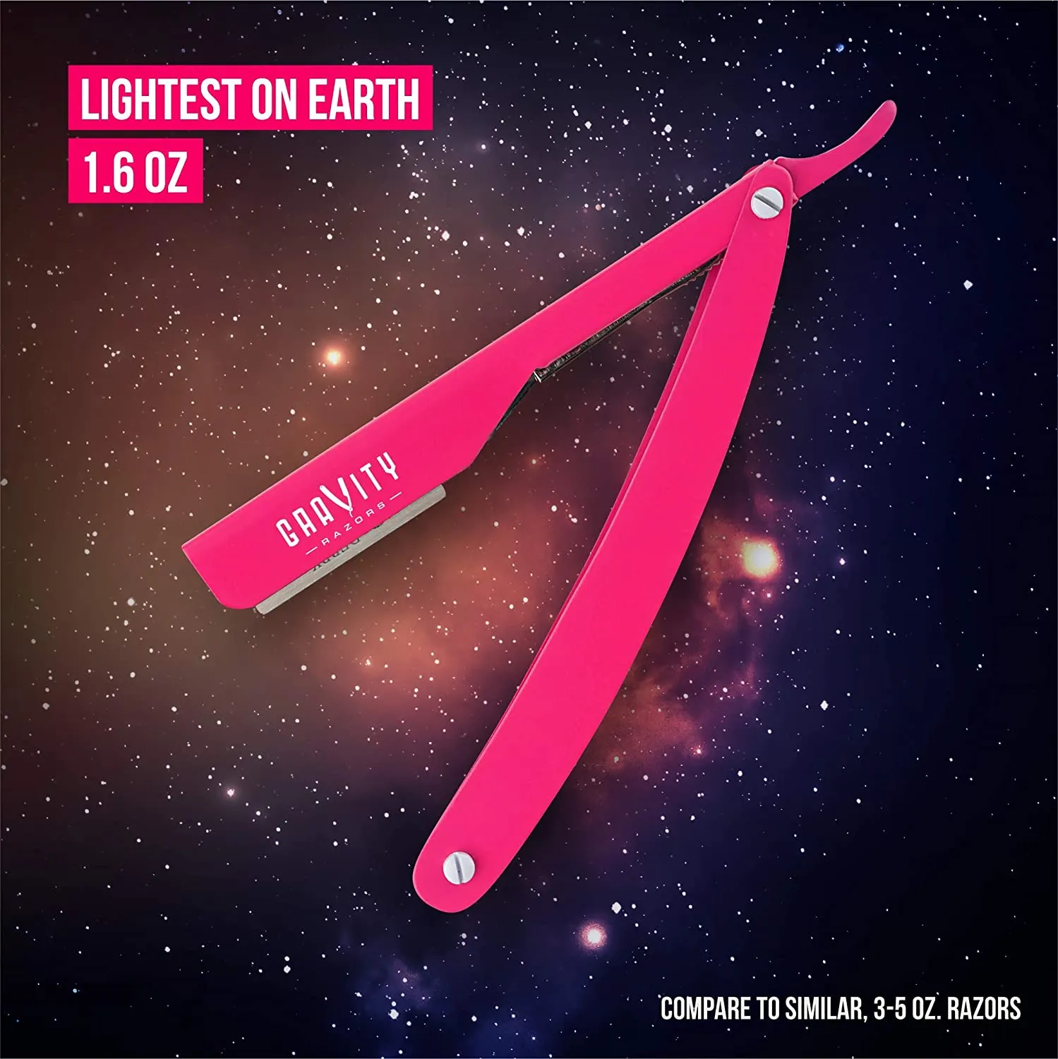 Barber Straight Razor - Stainless Steel Straight Edge Razor with 10 Derby Premium Blades (Pink)