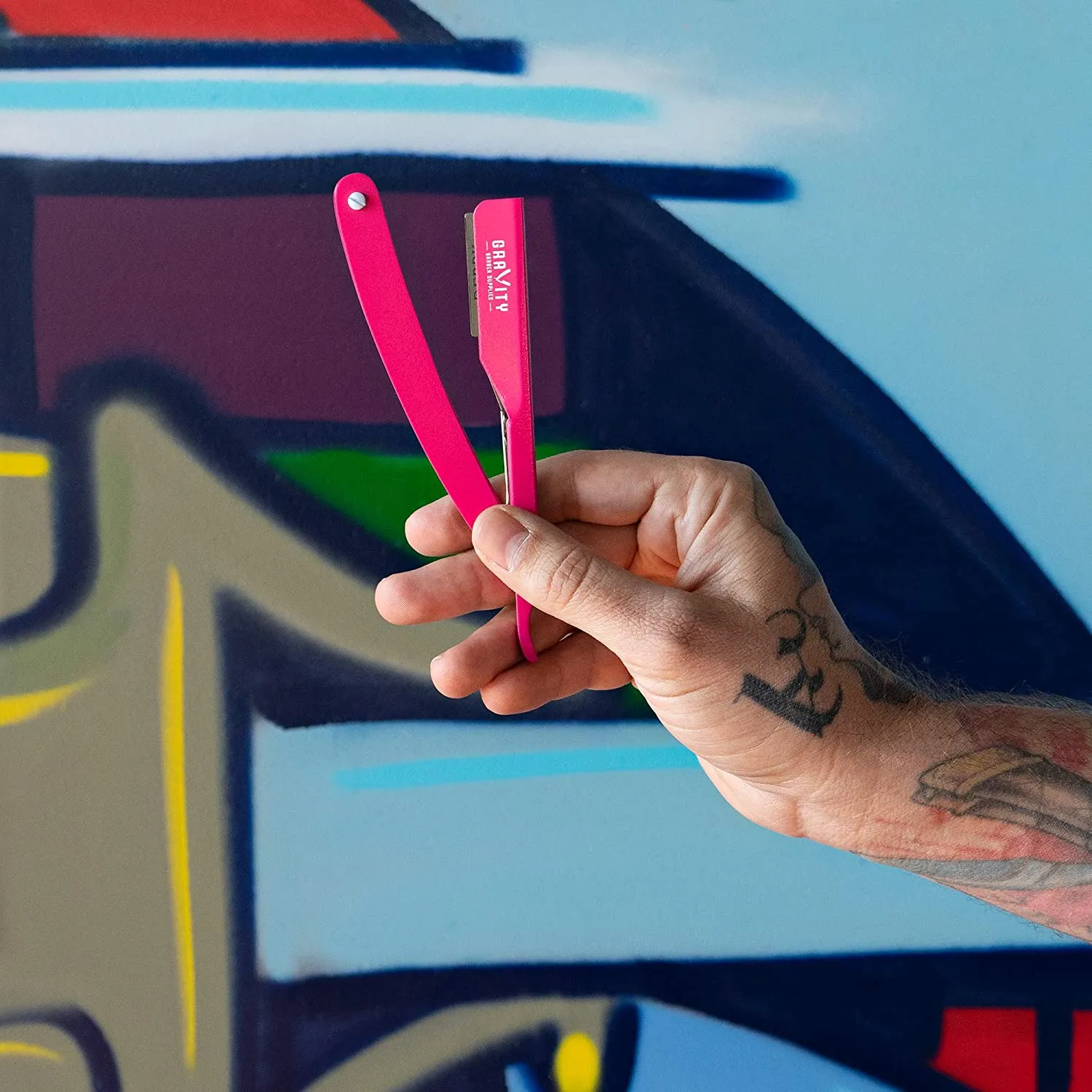 Barber Straight Razor - Stainless Steel Straight Edge Razor with 10 Derby Premium Blades (Pink)