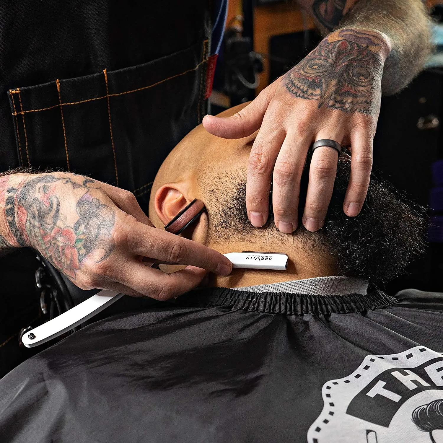 Barber Straight Razor - Stainless Steel Straight Edge Razor with 10 Derby Premium Blades (White)