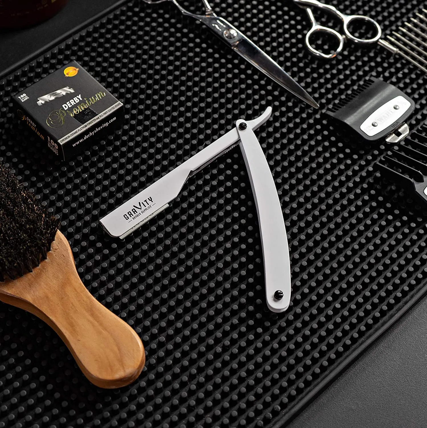 Barber Straight Razor - Stainless Steel Straight Edge Razor with 10 Derby Premium Blades (White)