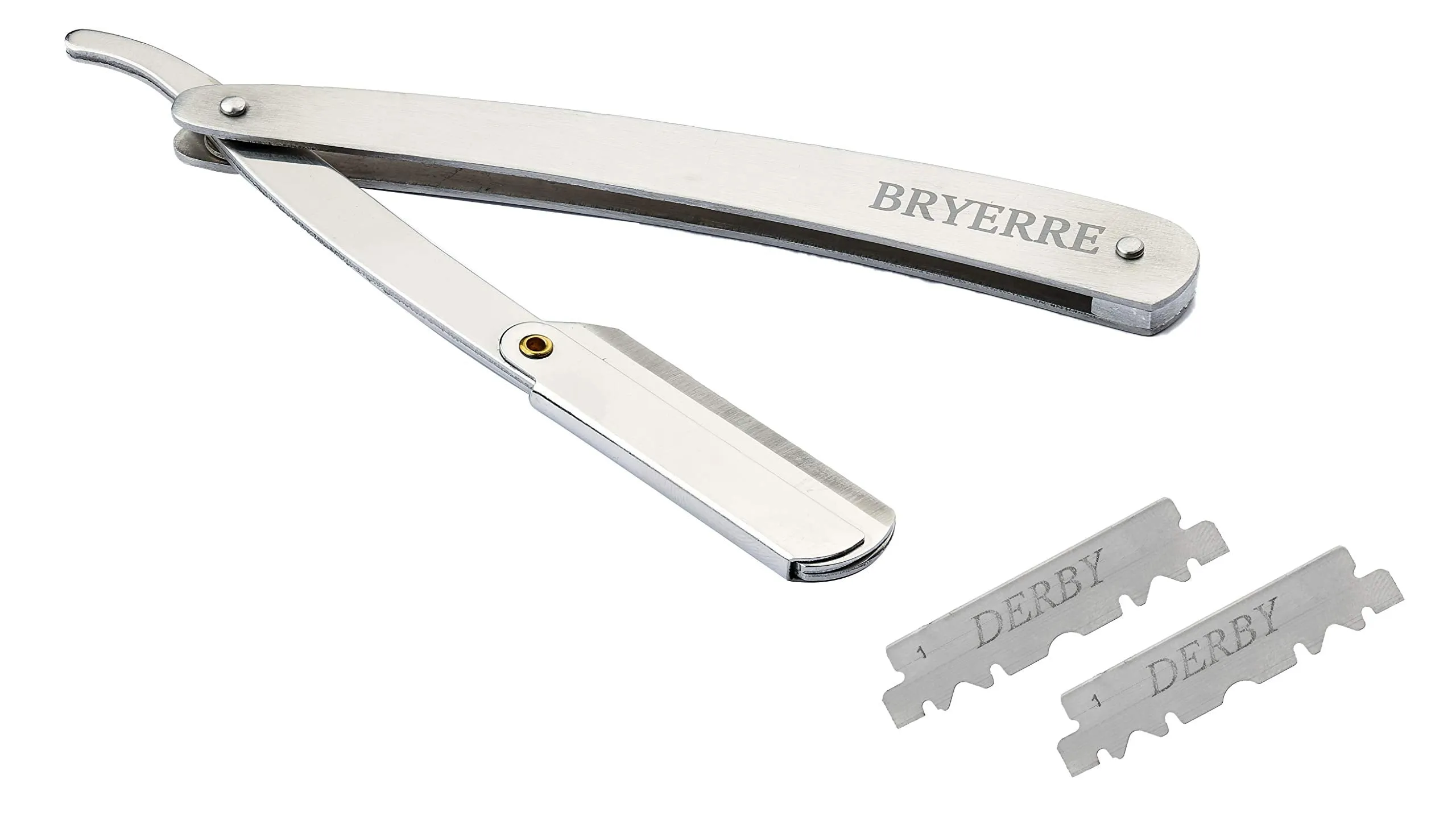 BRYERRE Professional Barber Straight Razor Safety Edge with 100-Pack Derby Blades 100 Percent Stainless Steel for Smooth Shave (Silver)
