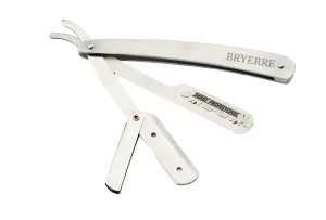 BRYERRE Professional Barber Straight Razor Safety Edge with 100-Pack Derby Blades 100 Percent Stainless Steel for Smooth Shave (Silver)