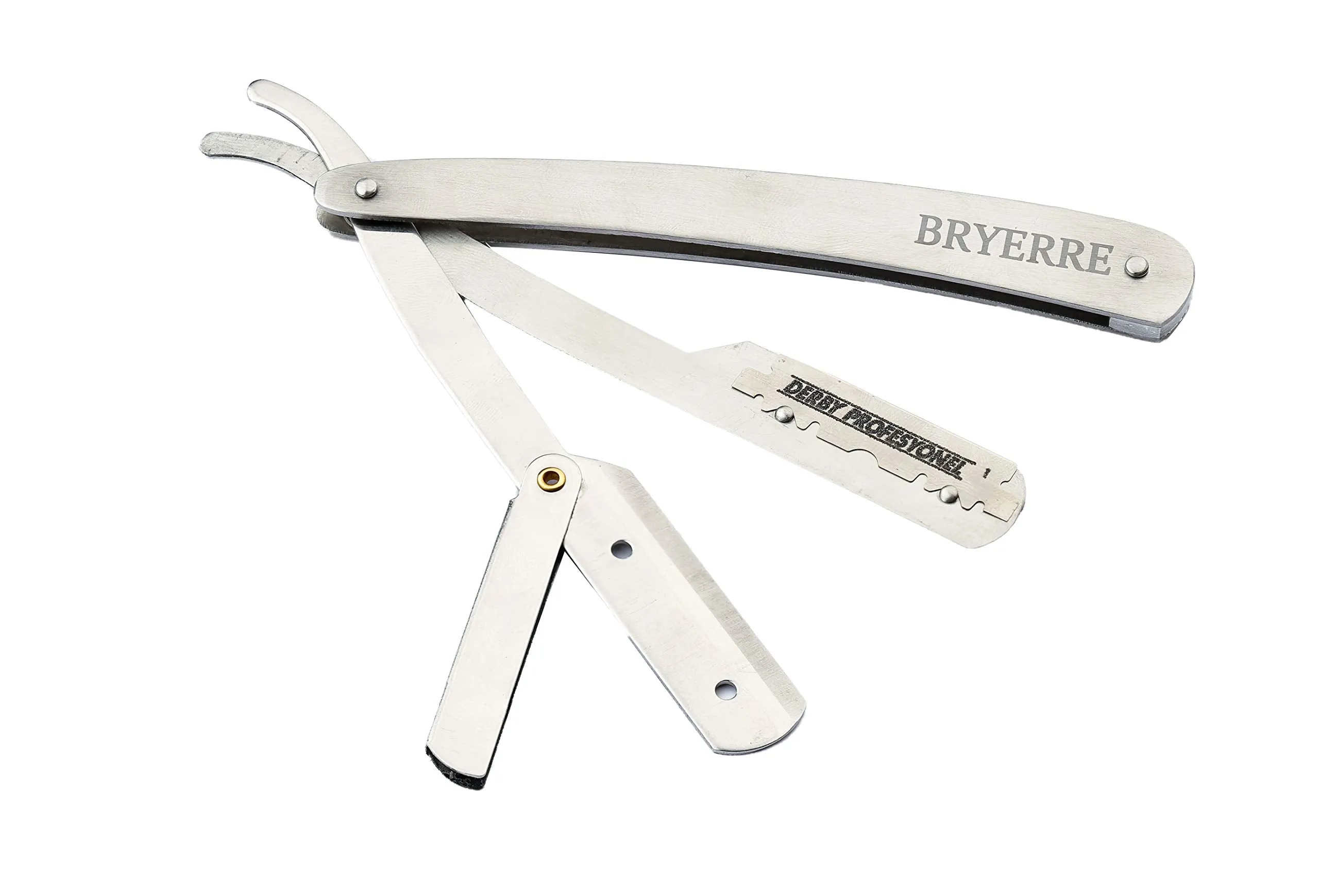 BRYERRE Professional Barber Straight Razor Safety Edge with 100-Pack Derby Blades 100 Percent Stainless Steel for Smooth Shave (Silver)