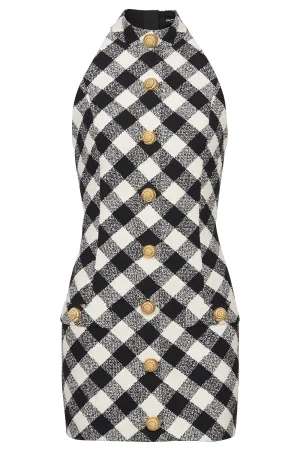 Buttoned Halterneck Short Dress