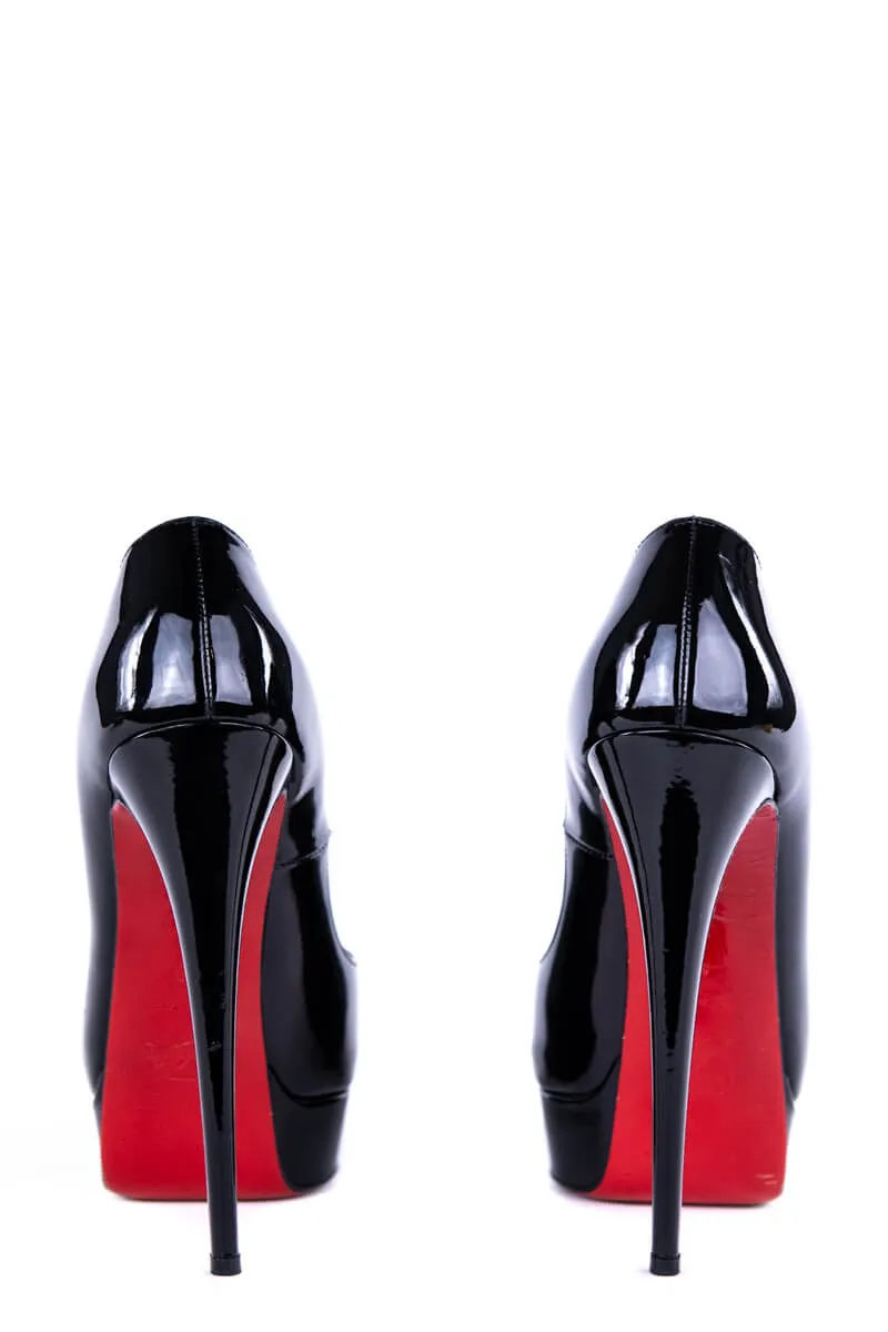 Christian Louboutin Black Patent Leather Lady Peep Platform Pumps Size 10 | EU 40