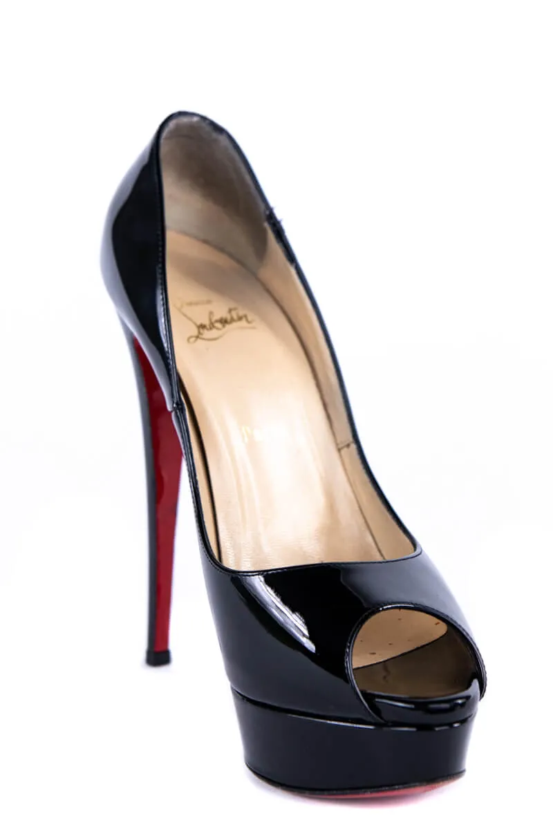 Christian Louboutin Black Patent Leather Lady Peep Platform Pumps Size 10 | EU 40