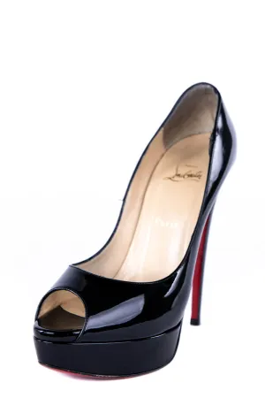 Christian Louboutin Black Patent Leather Lady Peep Platform Pumps Size 10 | EU 40