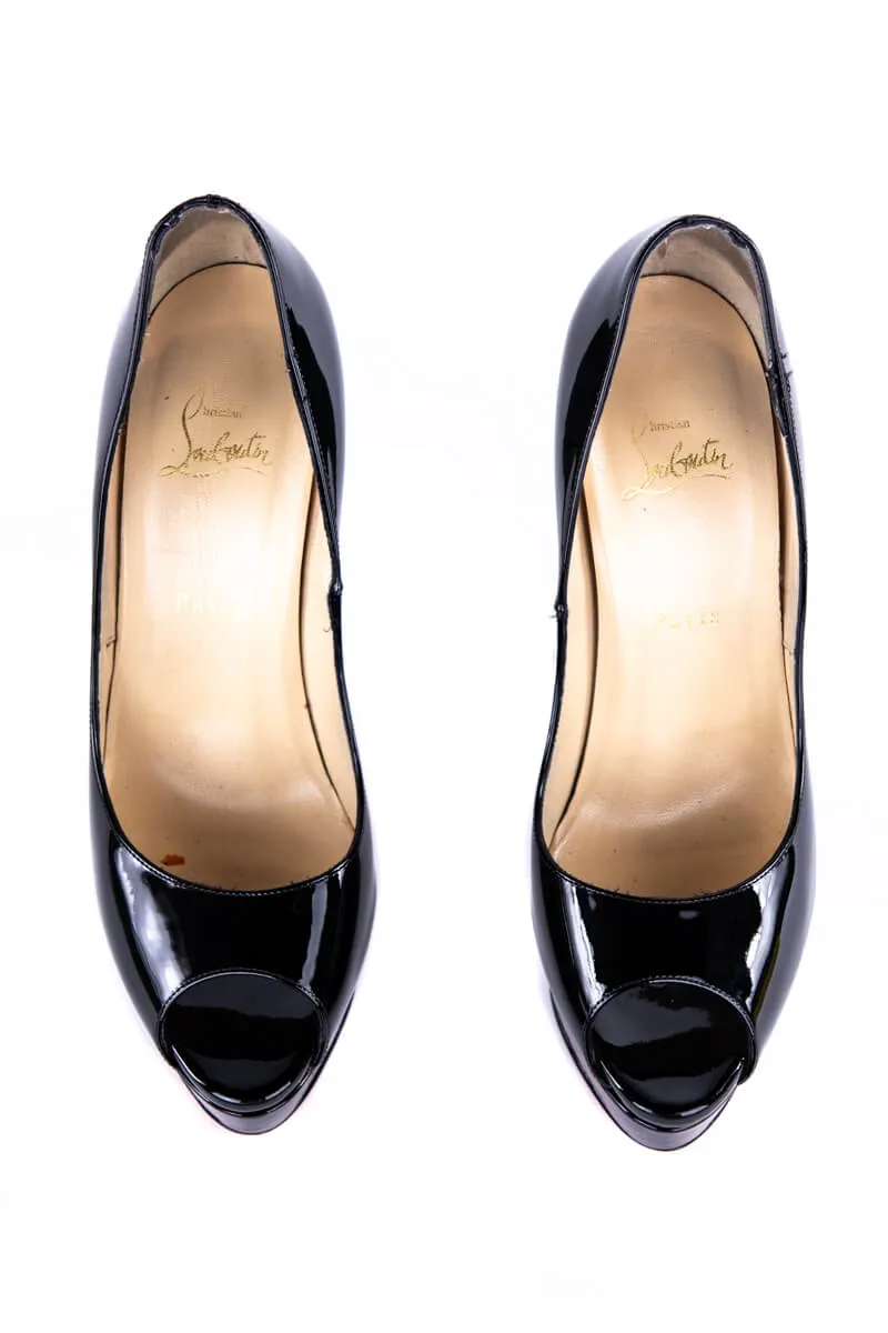 Christian Louboutin Black Patent Leather Lady Peep Platform Pumps Size 10 | EU 40