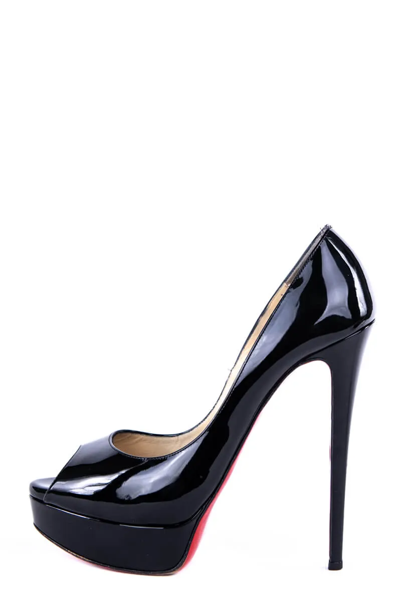 Christian Louboutin Black Patent Leather Lady Peep Platform Pumps Size 10 | EU 40