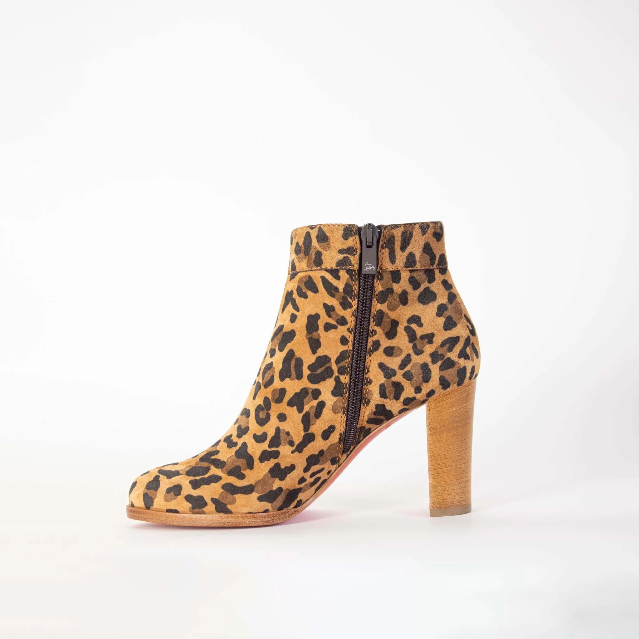 Christian Louboutin Elegant Suede Leopard Ankle Boots with Heel