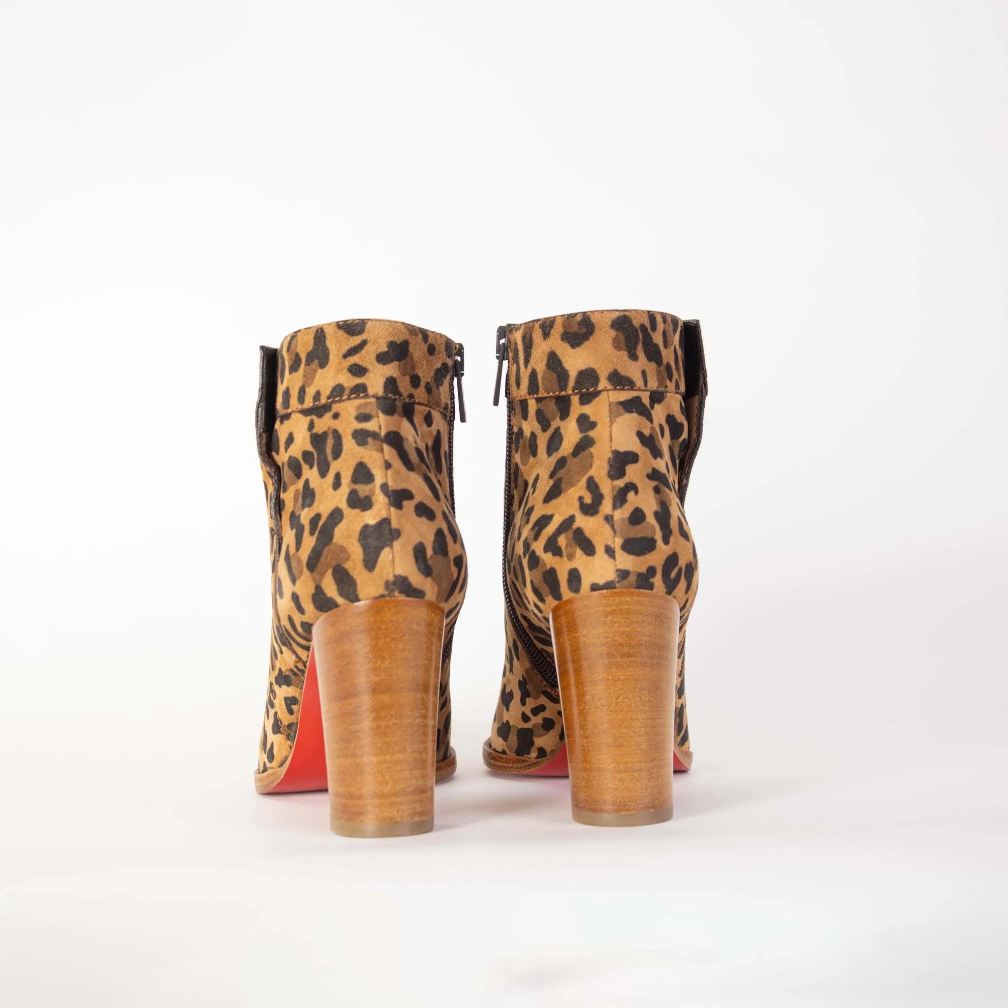 Christian Louboutin Elegant Suede Leopard Ankle Boots with Heel