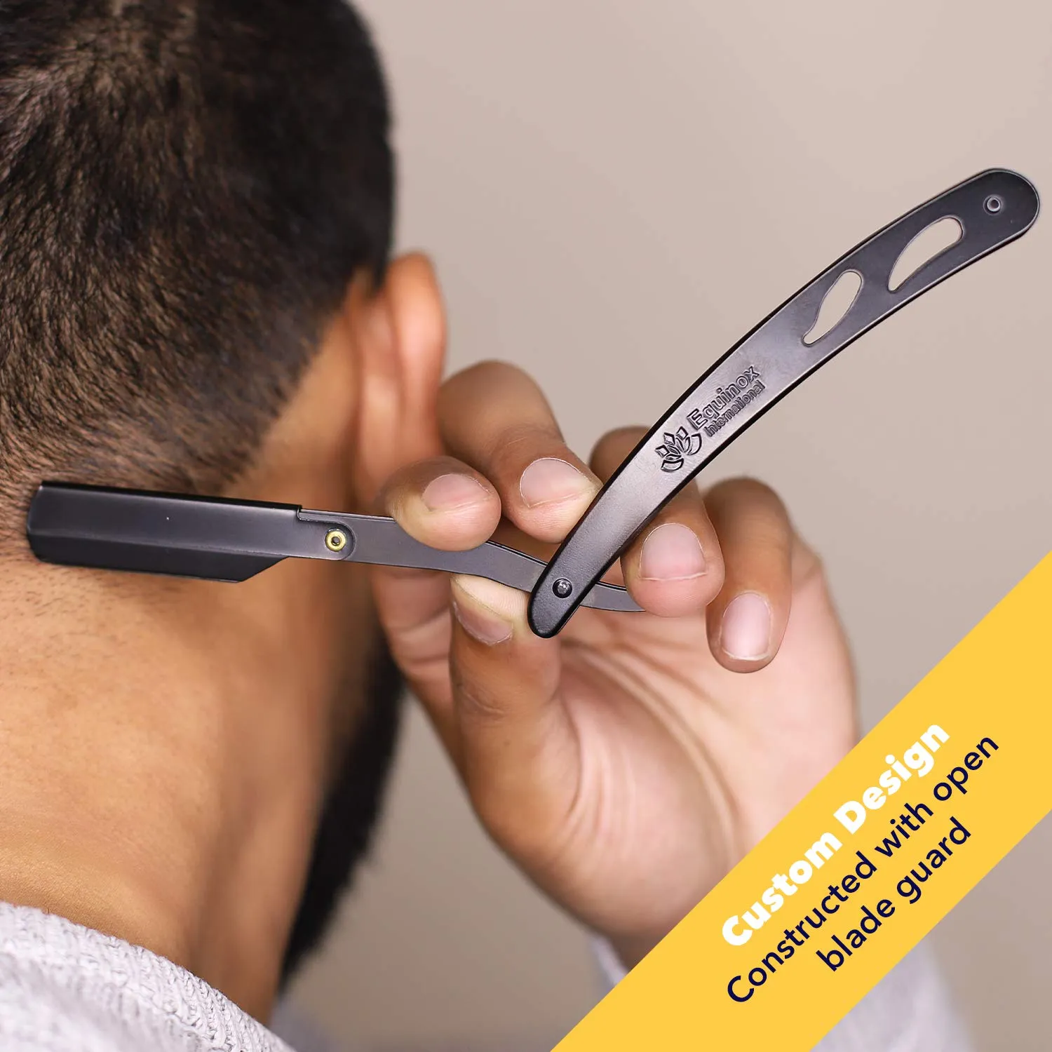 Equinox Professional Straight Edge Razor with 100 Single Derby Straight Razor Blades-Barber Straight Razor-Close Shaving Men's Manual Shaver-Disposable Straight Razor Blades-Staright Razor Kit-Black