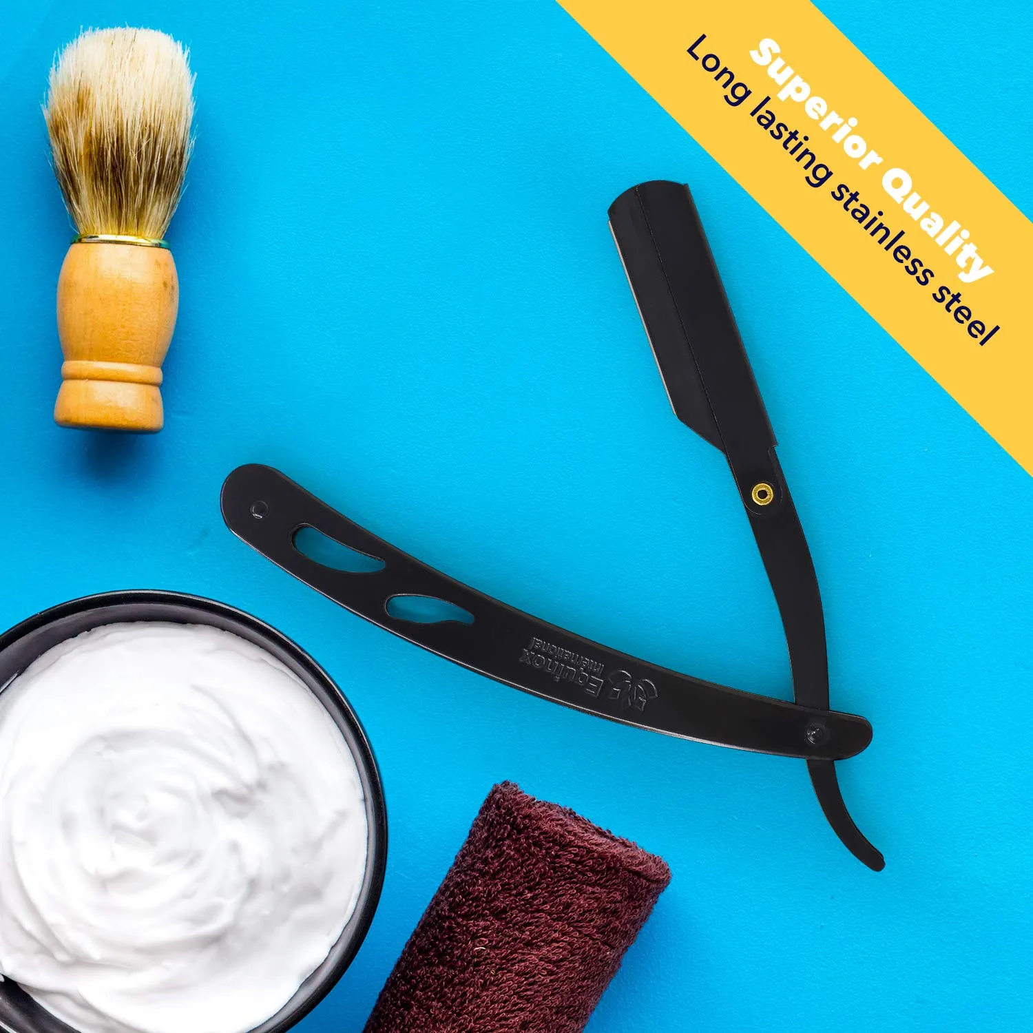 Equinox Professional Straight Edge Razor with 100 Single Derby Straight Razor Blades-Barber Straight Razor-Close Shaving Men's Manual Shaver-Disposable Straight Razor Blades-Staright Razor Kit-Black