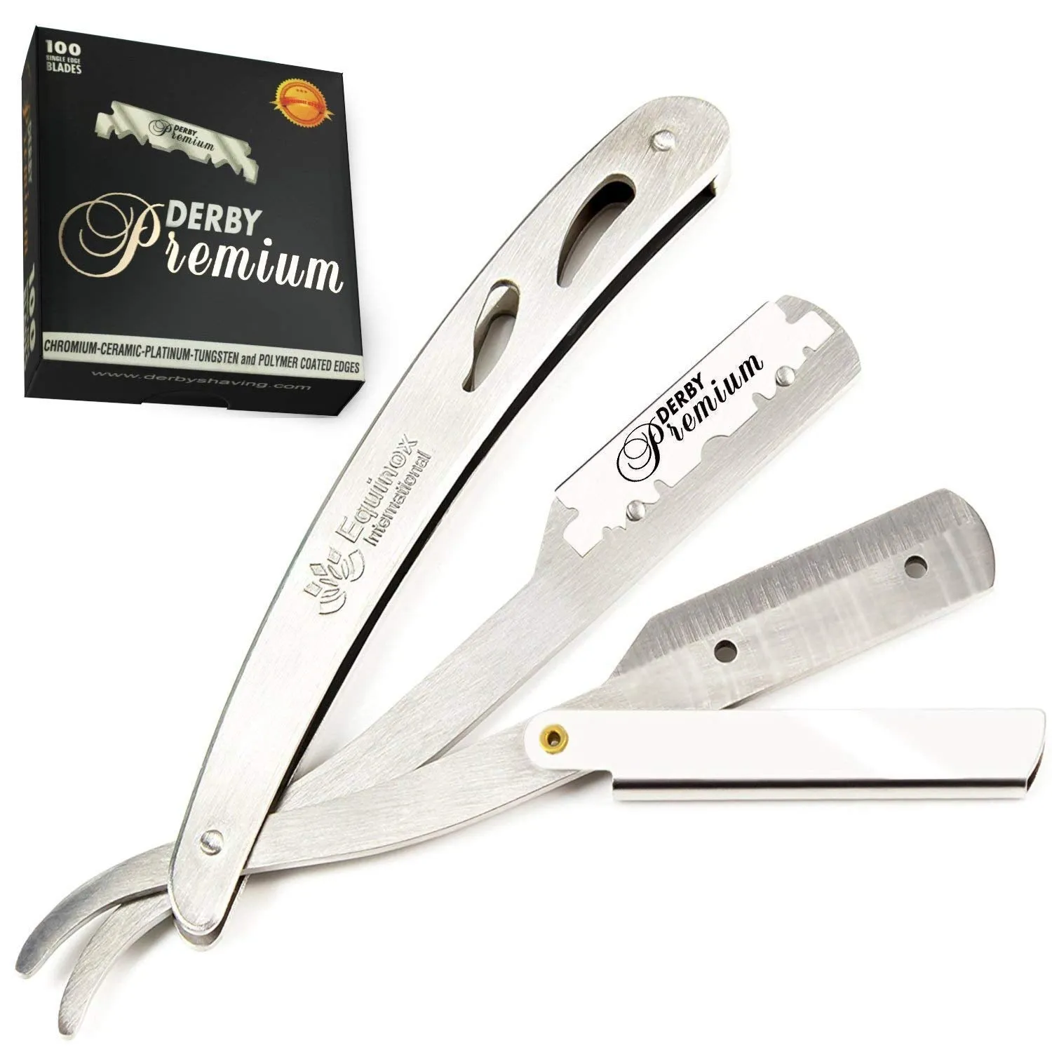 Equinox Professional Straight Edge Razor with 100 Single Derby Straight Razor Blades-Barber Straight Razor-Close Shaving Men's Manual Shaver-Disposable Straight Razor Blades-Staright Razor Kit