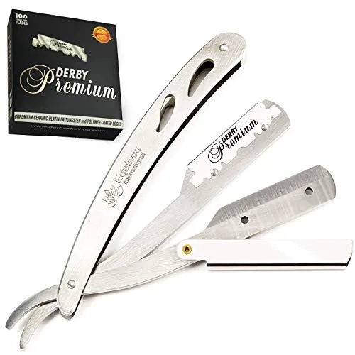 Equinox Professional Straight Edge Razor with 100 Single Derby Straight Razor Blades-Barber Straight Razor-Close Shaving Men's Manual Shaver-Disposable Straight Razor Blades-Staright Razor Kit