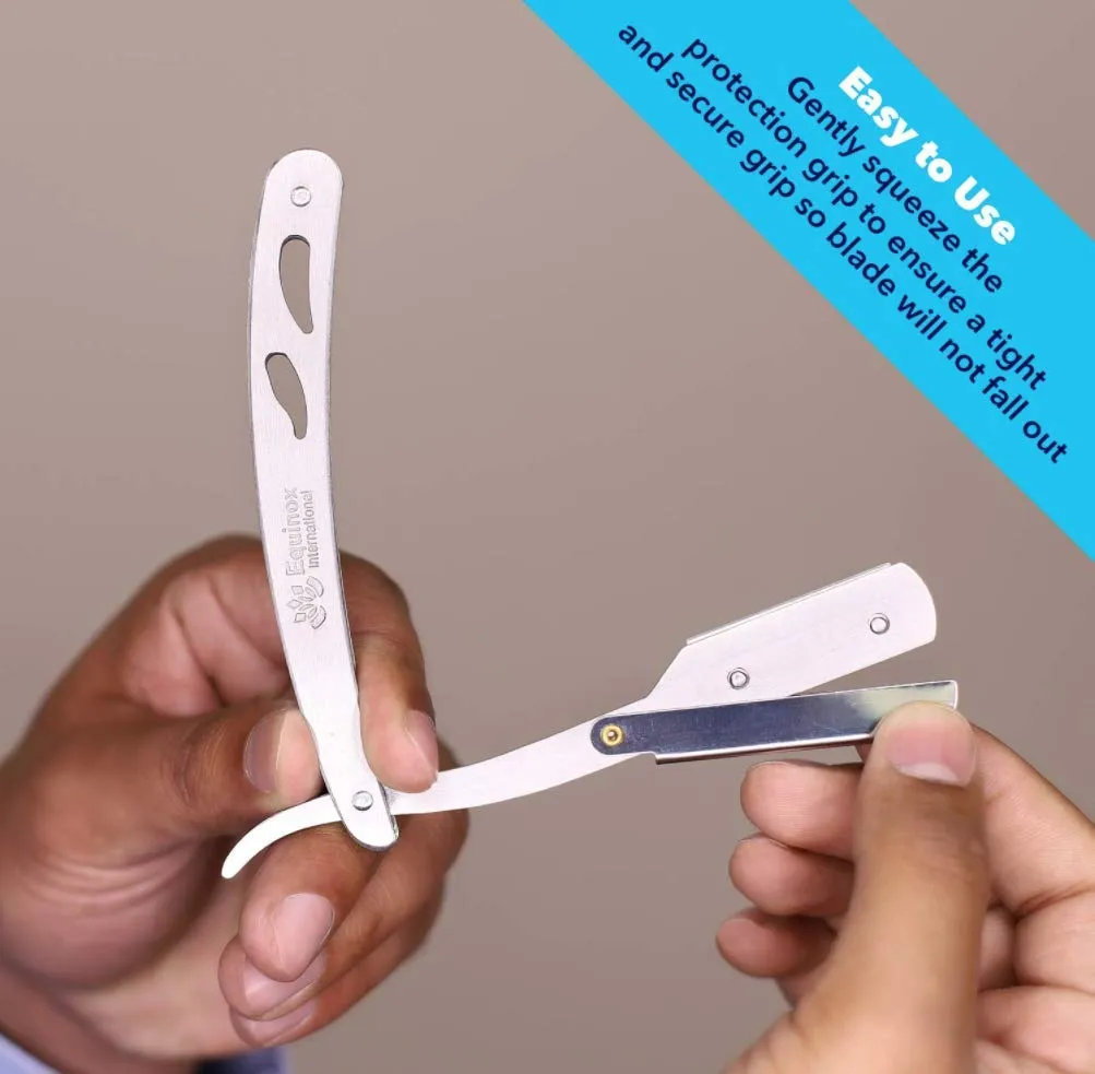 Equinox Professional Straight Edge Razor with 100 Single Derby Straight Razor Blades-Barber Straight Razor-Close Shaving Men's Manual Shaver-Disposable Straight Razor Blades-Staright Razor Kit
