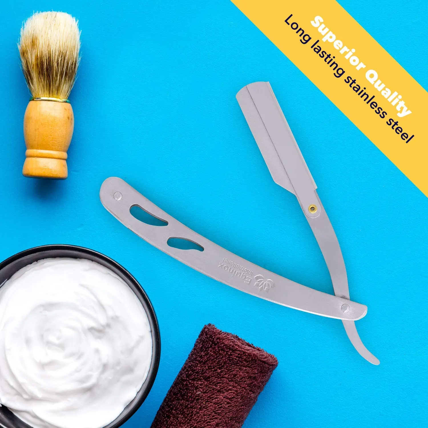 Equinox Professional Straight Edge Razor with 100 Single Derby Straight Razor Blades-Barber Straight Razor-Close Shaving Men's Manual Shaver-Disposable Straight Razor Blades-Staright Razor Kit
