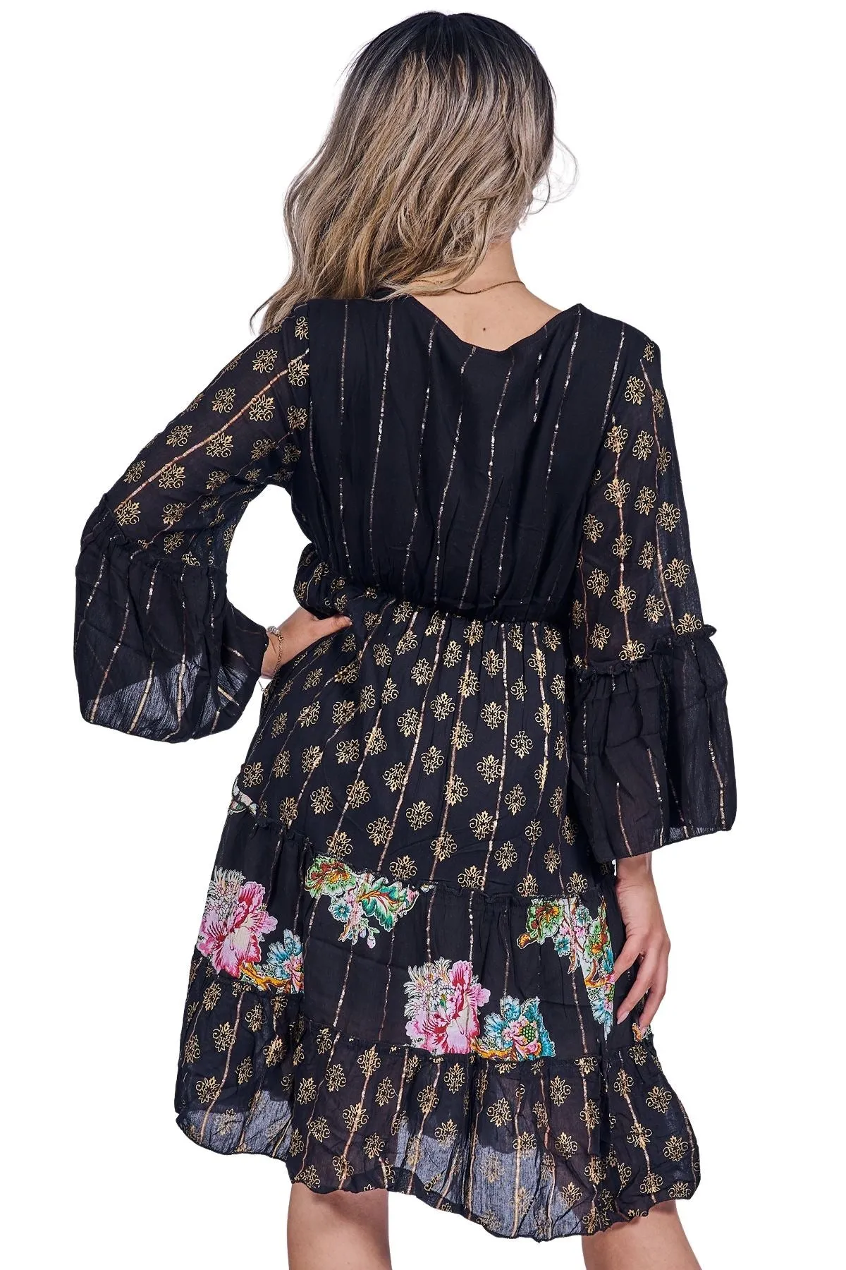 Floral Abstract Print Embroidered Detailing Dress