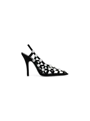 Grid Suede Slingback Pumps
