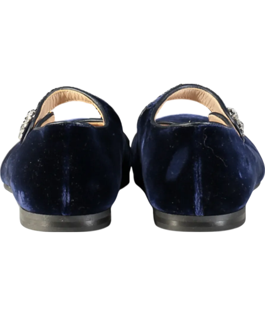 Il Gufo Blue Embellished Velvet Ballet Flats UK 3.5 EU 36 