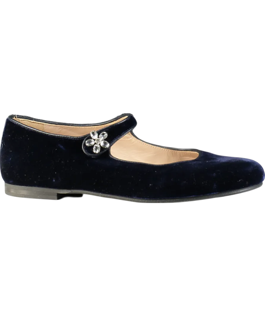 Il Gufo Blue Embellished Velvet Ballet Flats UK 3.5 EU 36 