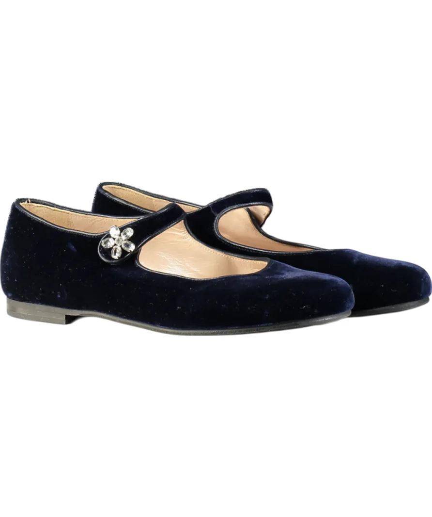 Il Gufo Blue Embellished Velvet Ballet Flats UK 3.5 EU 36 
