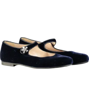 Il Gufo Blue Embellished Velvet Ballet Flats UK 3.5 EU 36 
