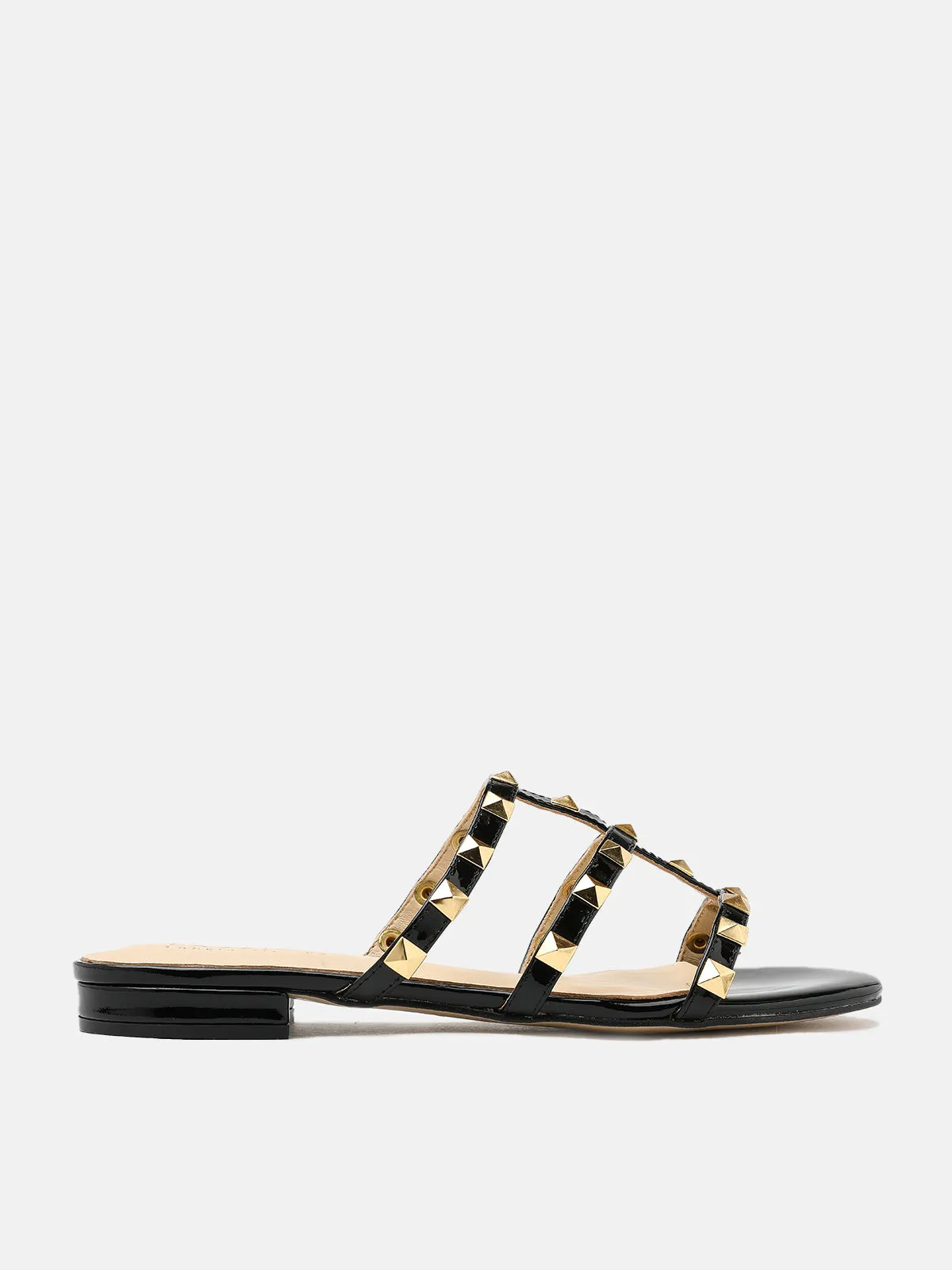 Ingrid Gold Studded Cage Patent Leather Slides