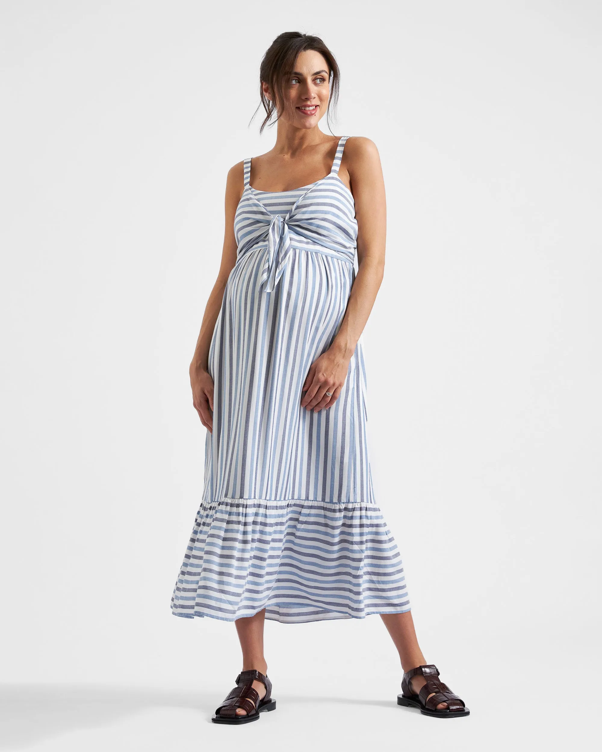 Lana Tie Front Dress  Sky Blue / Navy / White