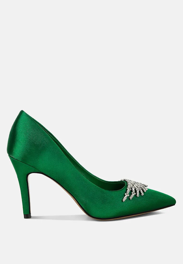 Rhodolia Diamante Brooch Detail Satin Pumps
