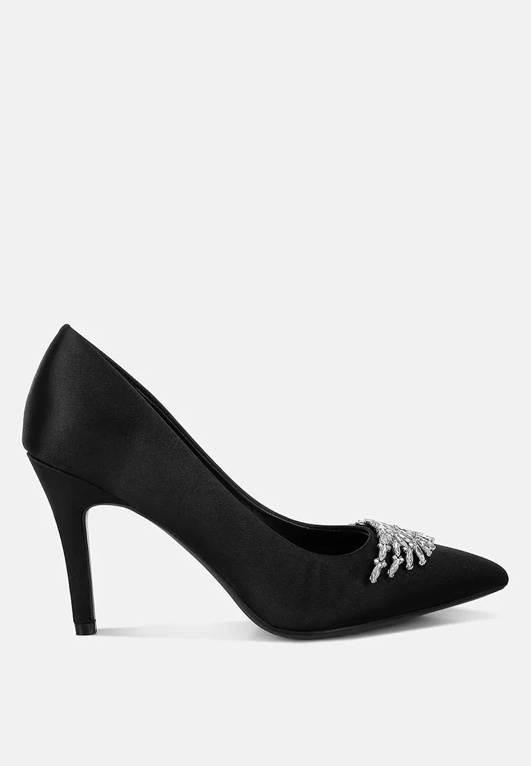 Rhodolia Diamante Brooch Detail Satin Pumps