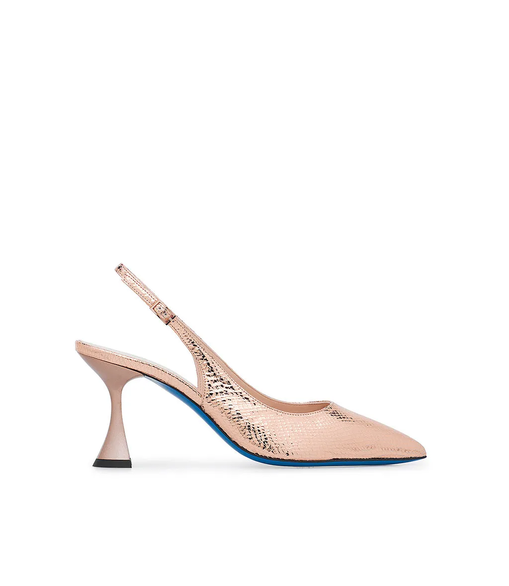 Rose gold printed leather slingback pumps