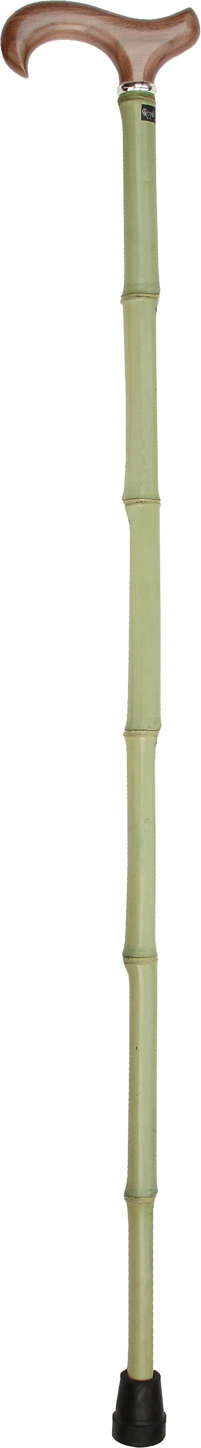 Scratch and Dent Walnut Stained Beechwood Derby Walking Cane With Green Bamboo Shaft and Silver Collar V2248