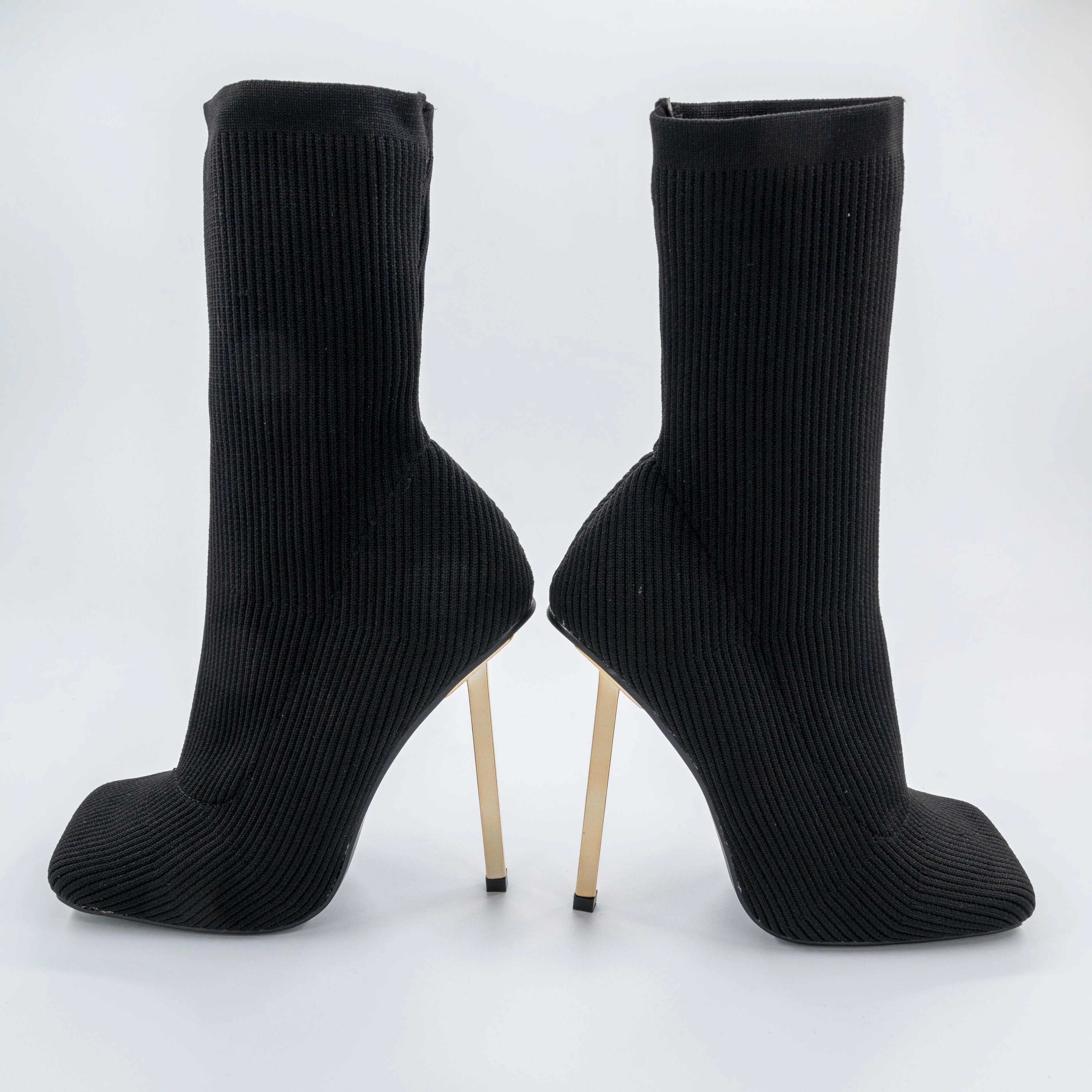 SOUFFLE BLACK KNIT STILETTO HEEL SOCK ANKLE BOOT