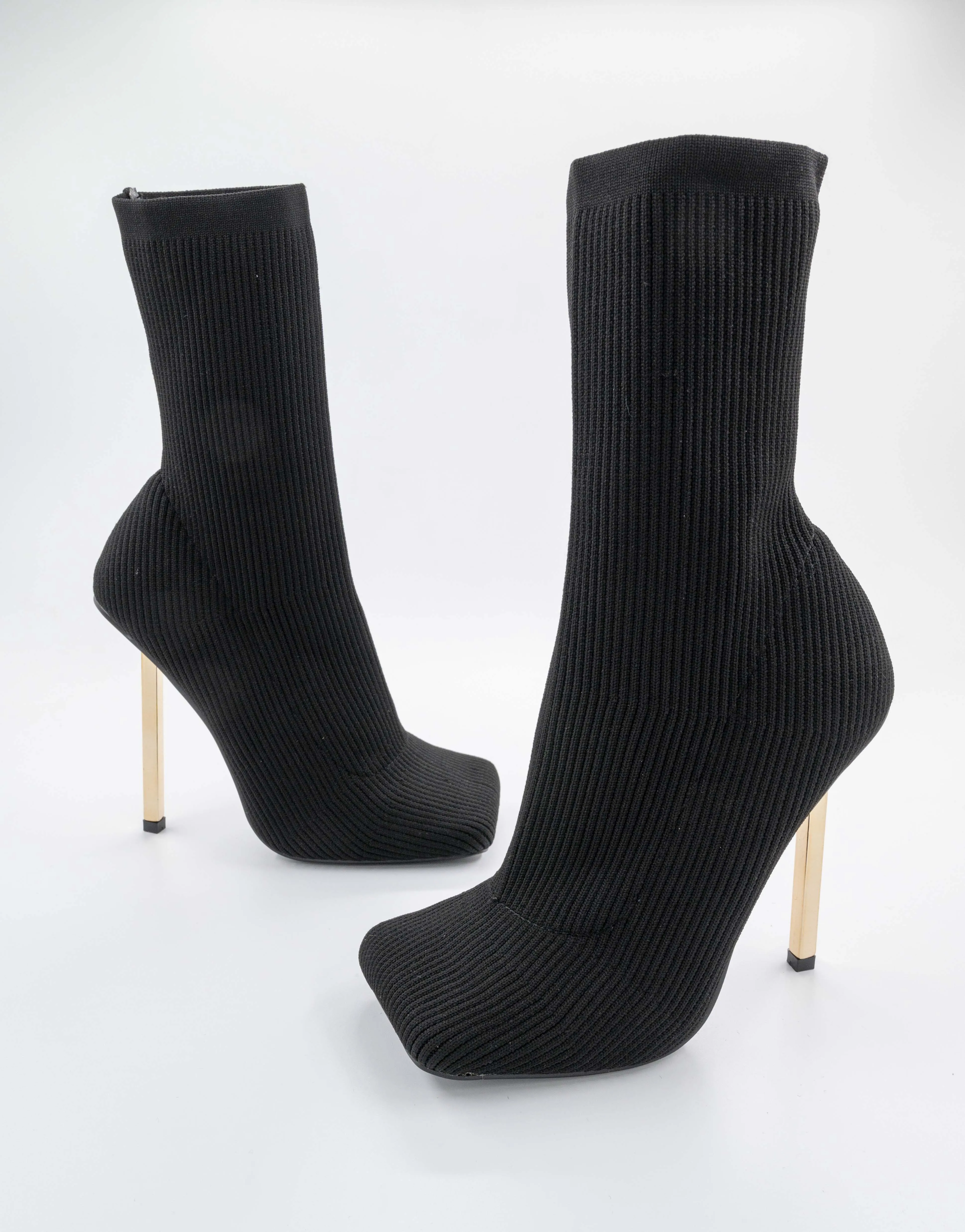 SOUFFLE BLACK KNIT STILETTO HEEL SOCK ANKLE BOOT