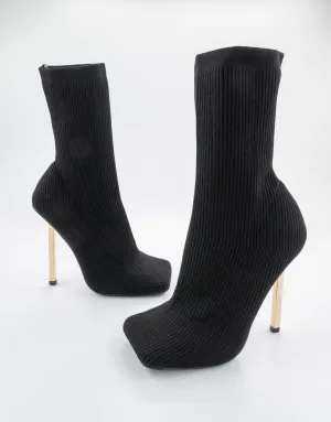 SOUFFLE BLACK KNIT STILETTO HEEL SOCK ANKLE BOOT