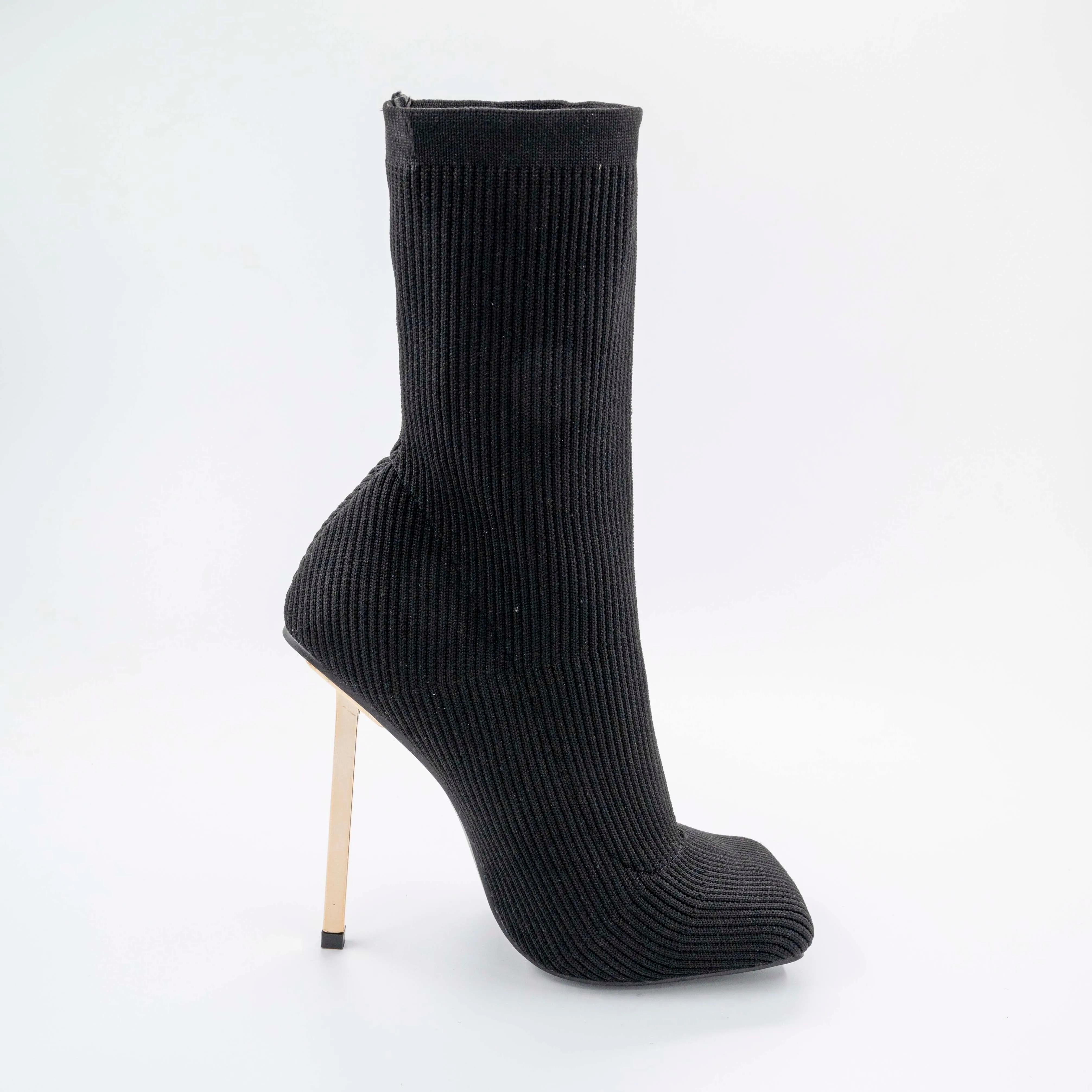 SOUFFLE BLACK KNIT STILETTO HEEL SOCK ANKLE BOOT