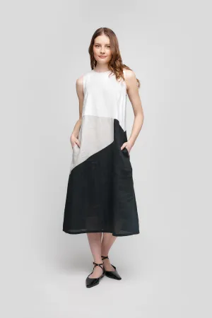 Uchuu CS25-020 Black White Grey Midi Linen Dress