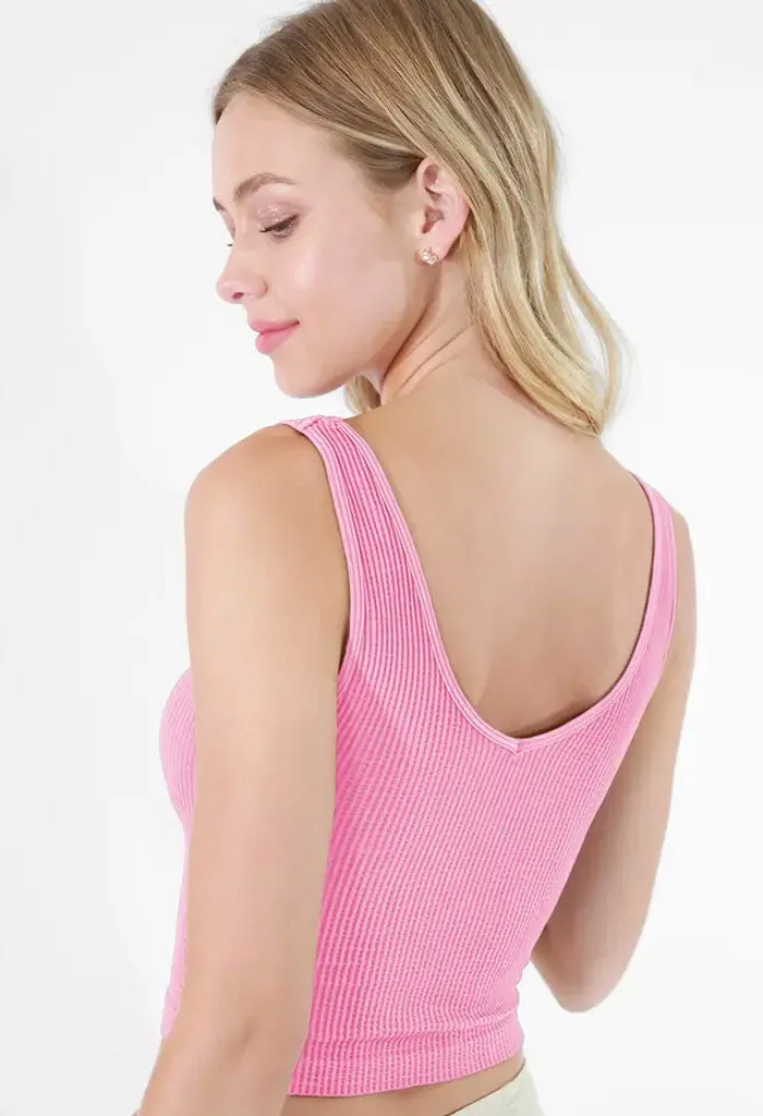 Vintage Reversible Crop Top-Pink